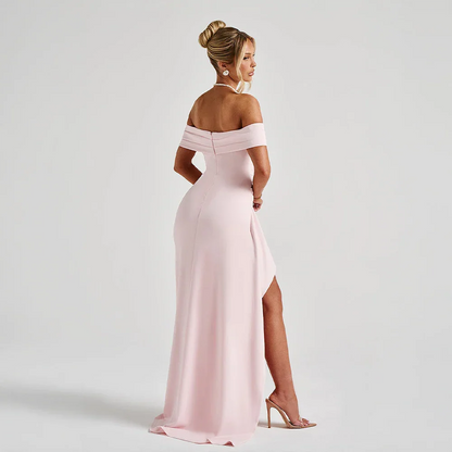 Daniela | Maxikjole Elegant Off Shoulder Drapéret Høj Slids Aften