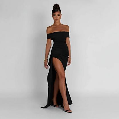 Daniela | Maxikjole Elegant Off Shoulder Drapéret Høj Slids Aften