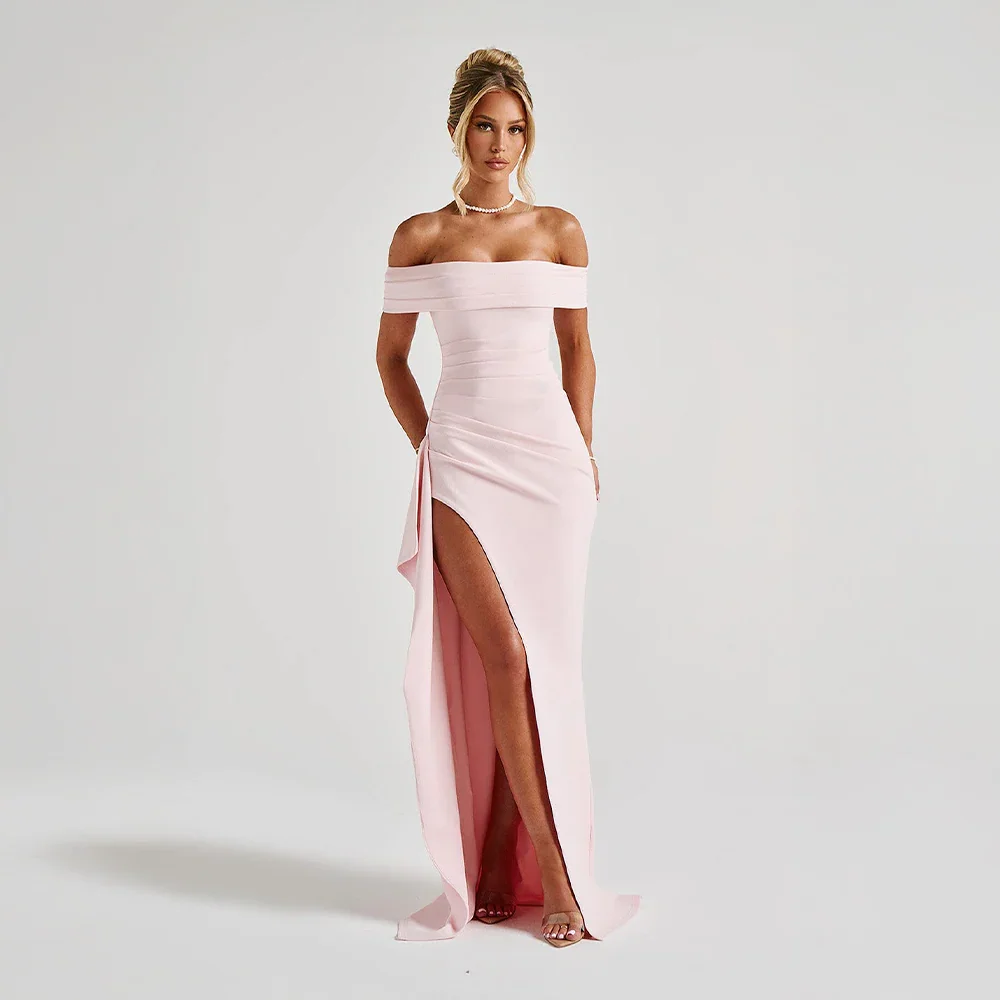 Daniela | Maxikjole Elegant Off Shoulder Drapéret Høj Slids Aften