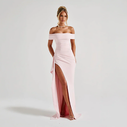 Daniela | Maxikjole Elegant Off Shoulder Drapéret Høj Slids Aften