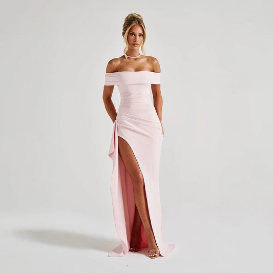 Daniela | Maxikjole Elegant Off Shoulder Drapéret Høj Slids Aften