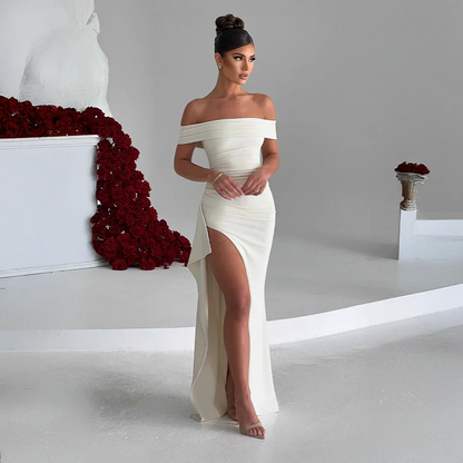 Daniela | Maxikjole Elegant Off Shoulder Drapéret Høj Slids Aften