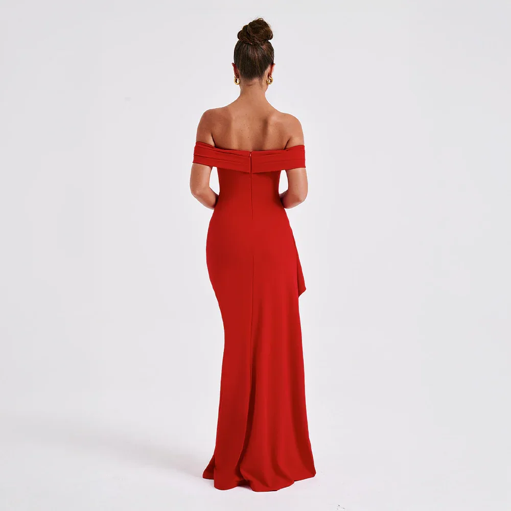 Daniela | Maxikjole Elegant Off Shoulder Drapéret Høj Slids Aften