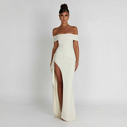Daniela | Maxikjole Elegant Off Shoulder Drapéret Høj Slids Aften