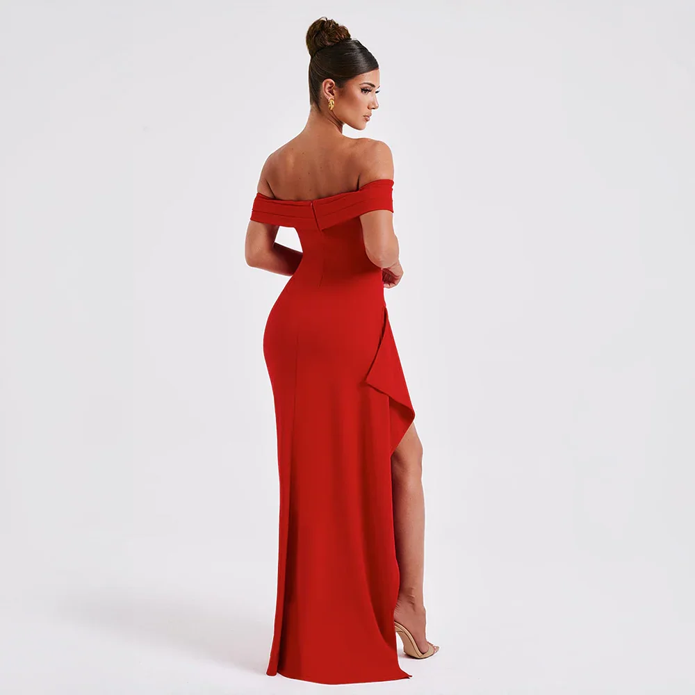 Daniela | Maxikjole Elegant Off Shoulder Drapéret Høj Slids Aften