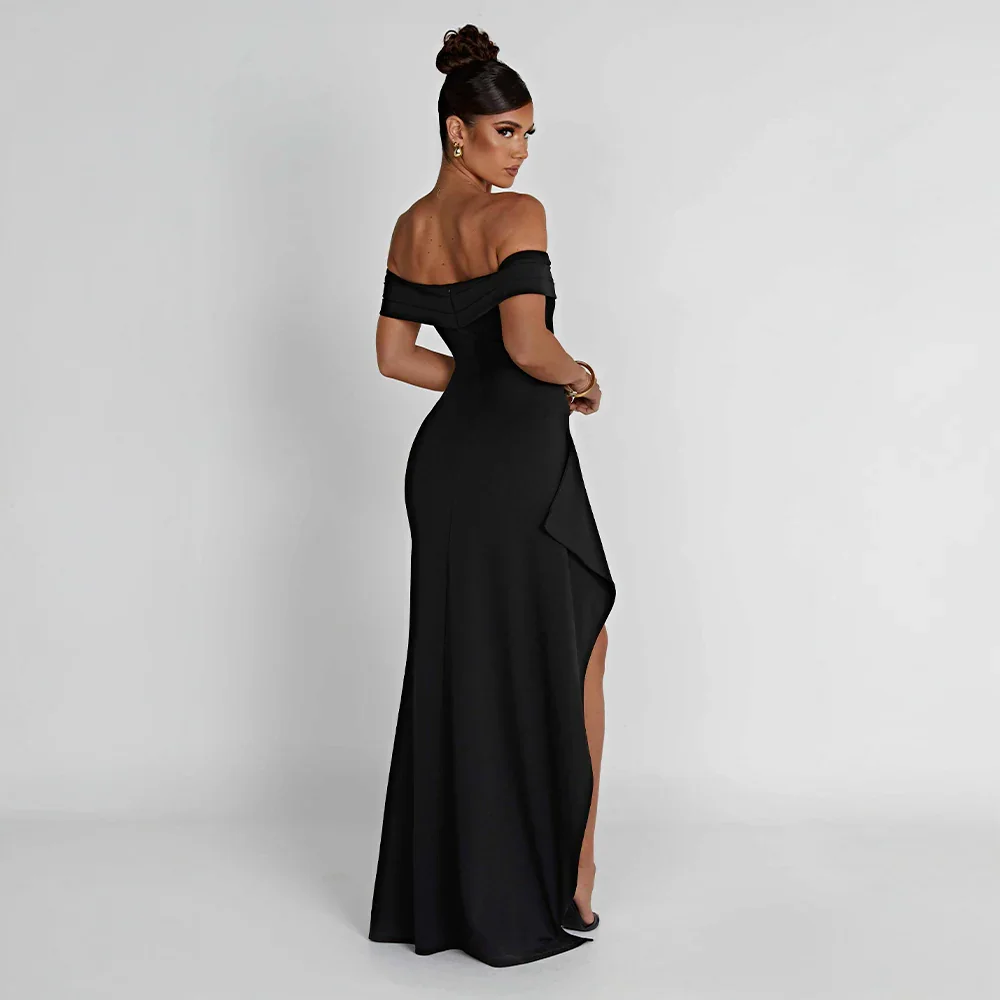 Daniela | Maxikjole Elegant Off Shoulder Drapéret Høj Slids Aften