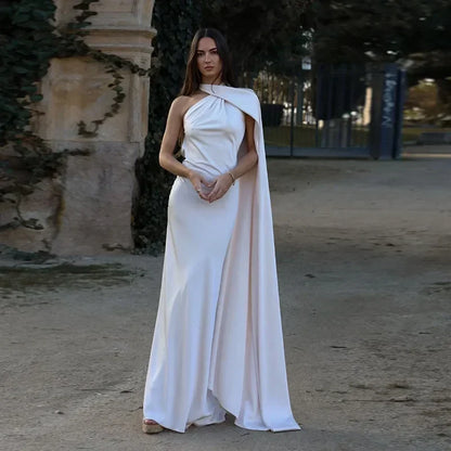 Ottavia | Maxikjole Drapéret Satin Enskuldret Caped Aften