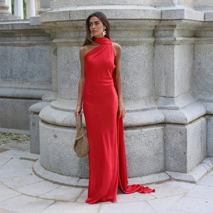 Ottavia | Maxikjole Drapéret Satin Enskuldret Caped Aften