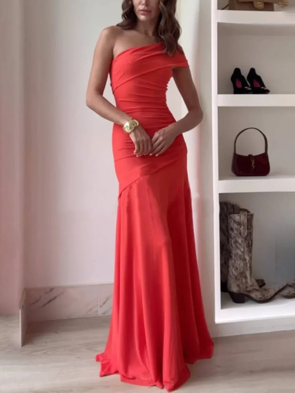 Eliana | Maxikjole Elegant Enskuldret Drapéret Asymmetrisk Aften