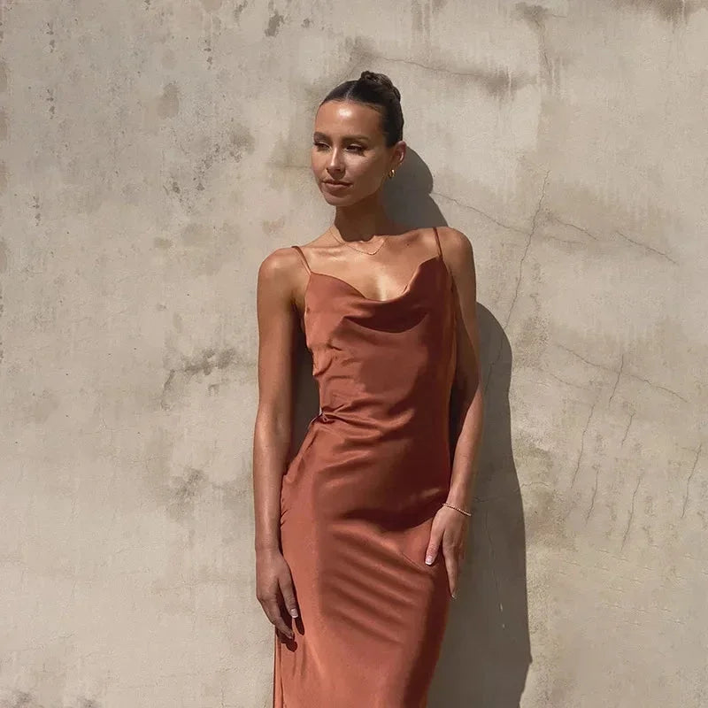 Calliope | Maxikjole Elegant Satin Cowl-halsudskæring Slip Bias-snit Aften