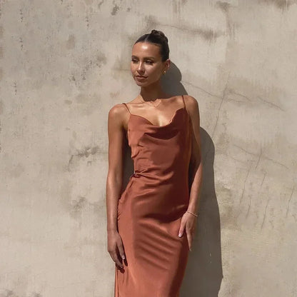 Calliope | Maxikjole Elegant Satin Cowl-halsudskæring Slip Bias-snit Aften