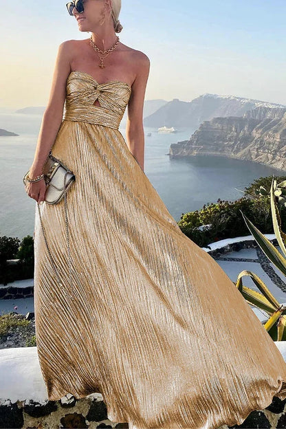 Theodora | Maxikjole Glam Glimmer Plisseret Stropløs Twist Aften