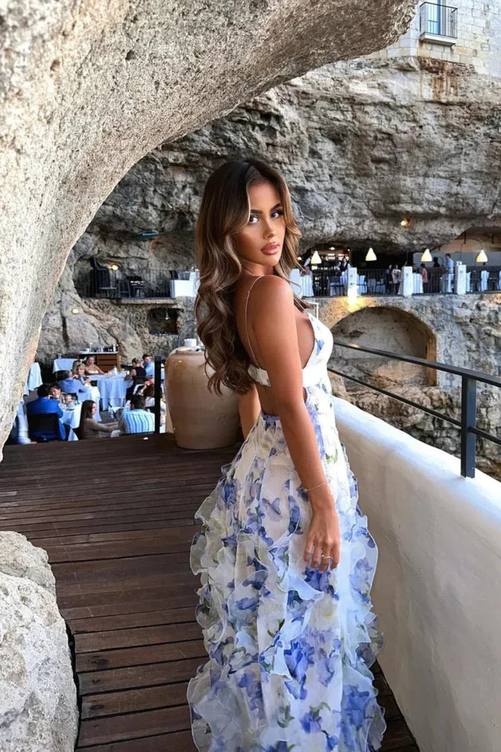 Lavinia | Maxikjole Boho Med Flæser Lagdelt Slids Flydende Strand Sommer