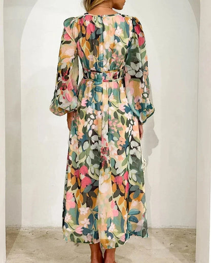 Brenta | Maxikjole Boho Chiffon Blomstret V-udskæring Lange Ærmer Forår