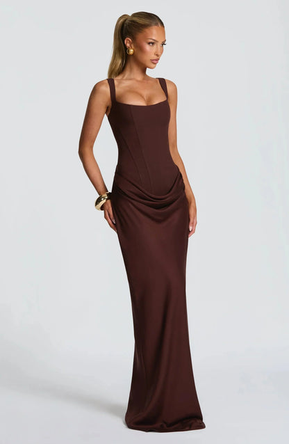 Galatea | Maxikjole Elegant Satin Firkantet Halsudskæring Bodycon Bar Ryg