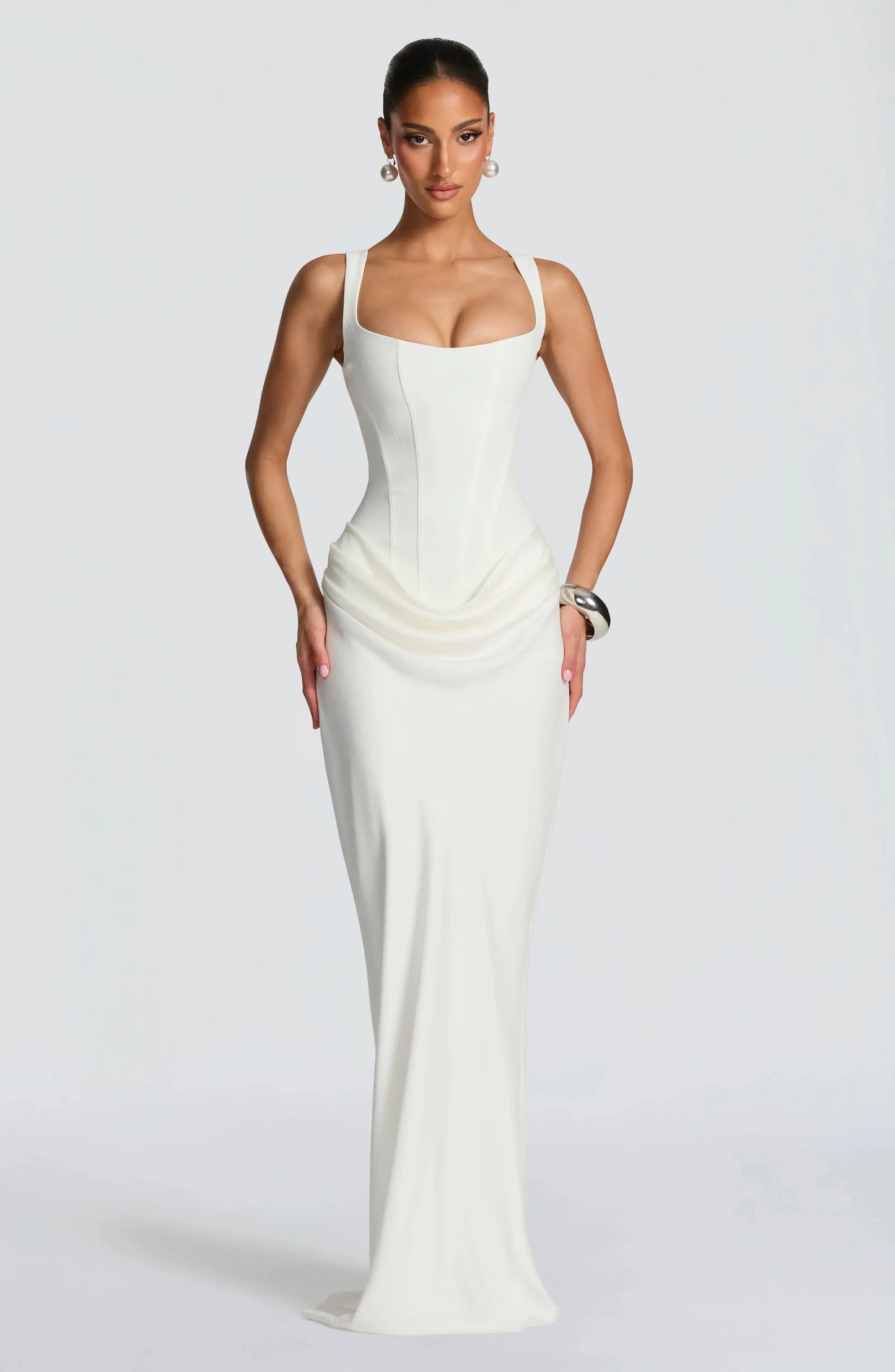 Galatea | Maxikjole Elegant Satin Firkantet Halsudskæring Bodycon Bar Ryg