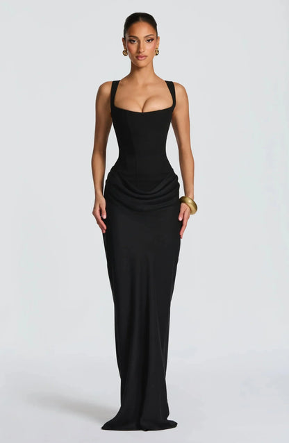 Galatea | Maxikjole Elegant Satin Firkantet Halsudskæring Bodycon Bar Ryg