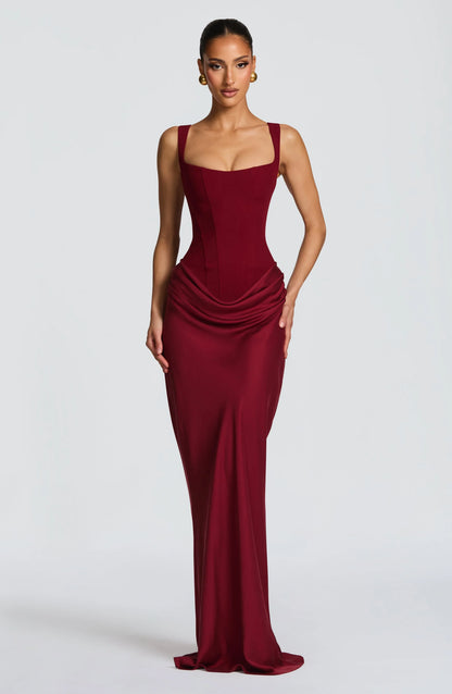 Galatea | Maxikjole Elegant Satin Firkantet Halsudskæring Bodycon Bar Ryg