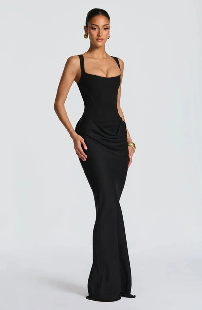 Galatea | Maxikjole Elegant Satin Firkantet Halsudskæring Bodycon Bar Ryg