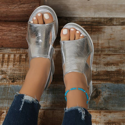 Damesandaler med plateau-kile – Justerbar slingback og åben tå
