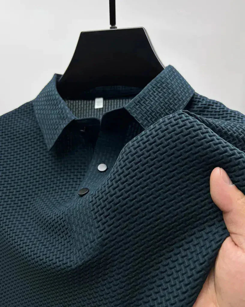 Momount herrepoloshirt i waffle-strik – struktureret kortærmet til hverdag