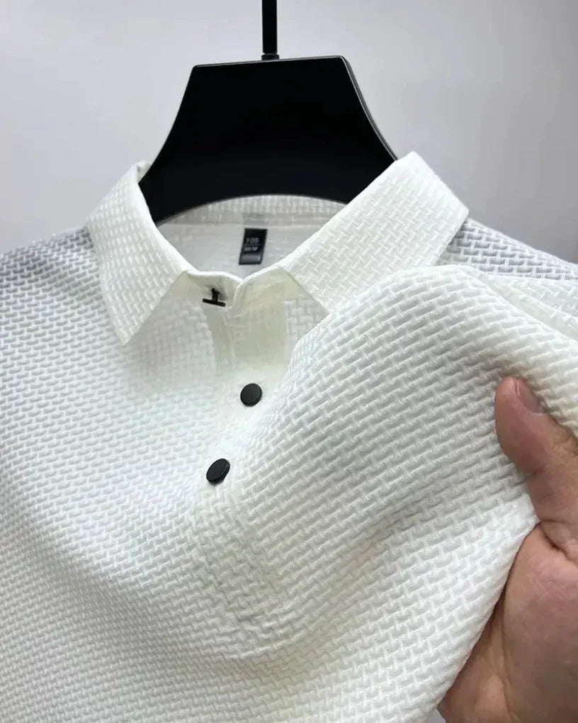 Momount herrepoloshirt i waffle-strik – struktureret kortærmet til hverdag