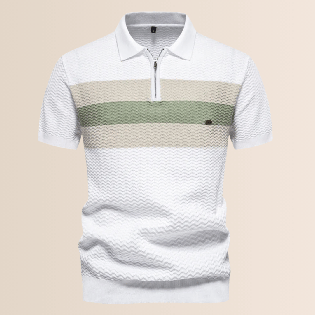Momount Men Half Zip Polo Shirt – Knit Contrast Stripe Short Sleeve