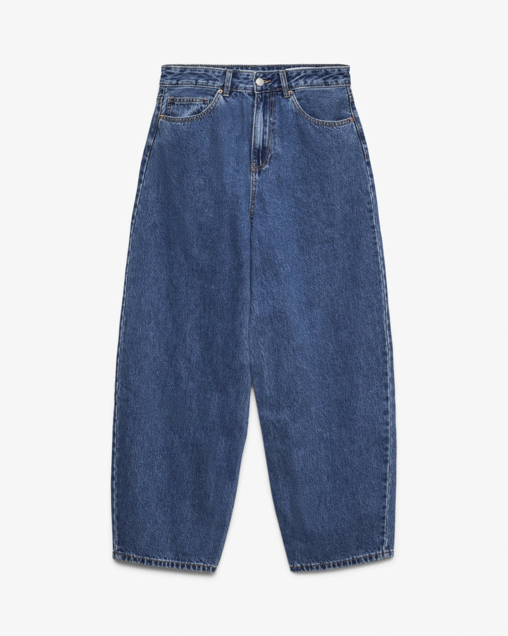 Højtaljede barrel-jeans til kvinder i mellemblå — image